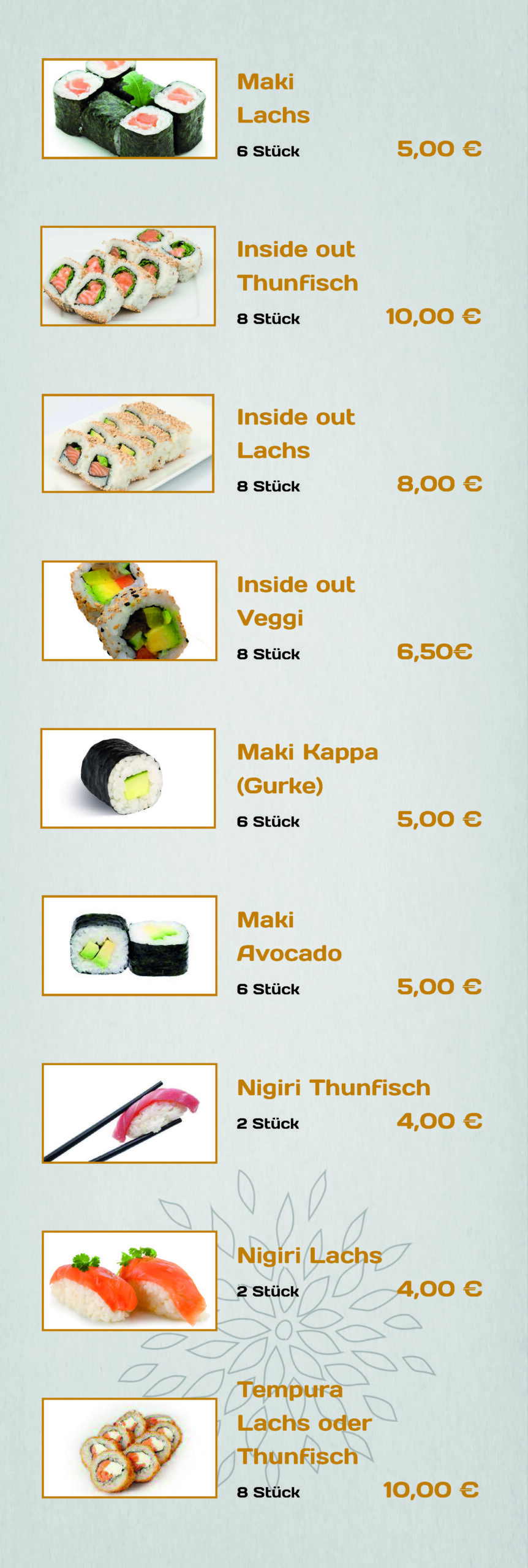 Sushi Speisekarte Seite 2